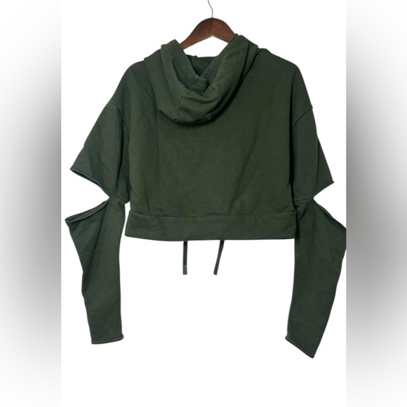 ALO Yoga Peak Off-The-Grid Cutout Hoodie Sweatshirt Olive Green Sz Small Cropped - Picture 8 of 11